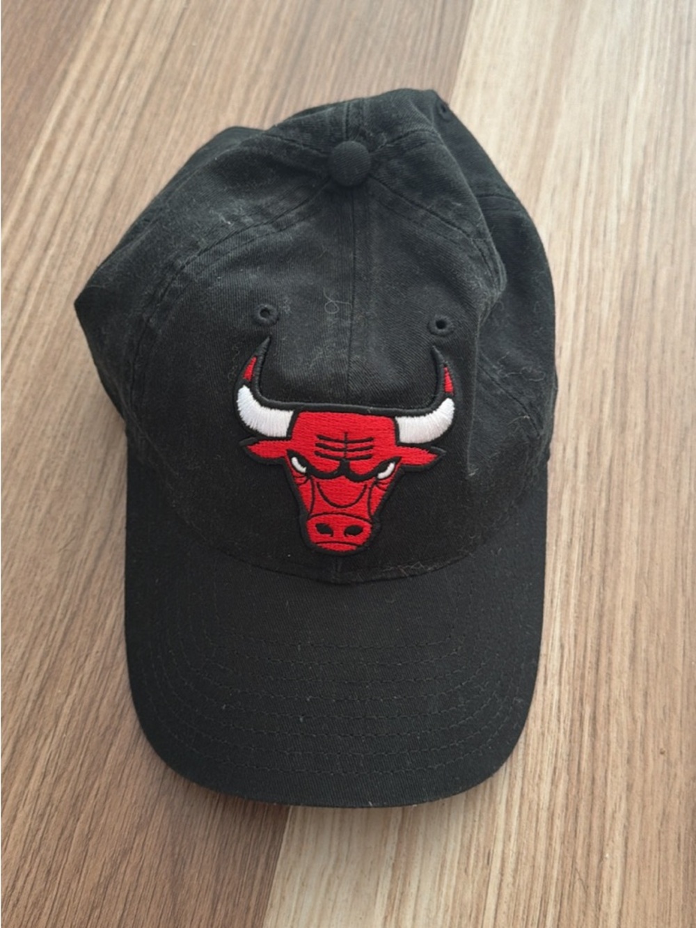 New Era Black Cap with Red and White Bulls Logo